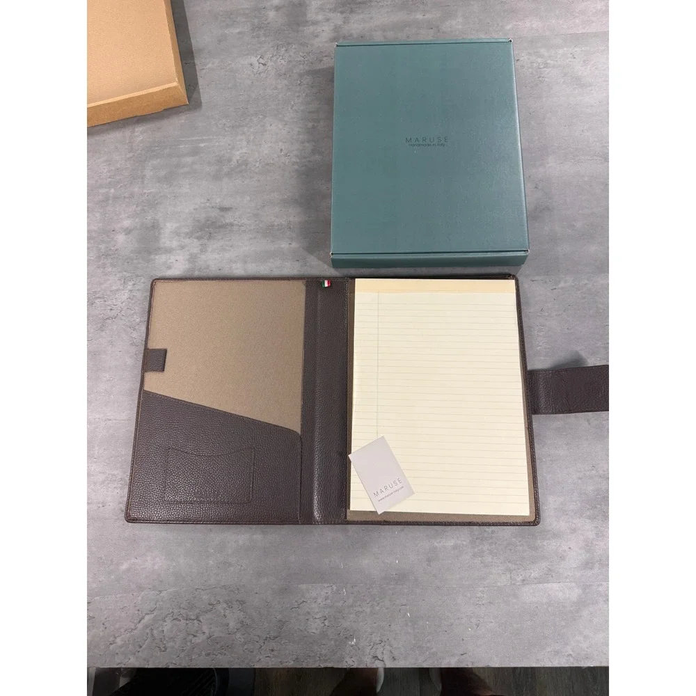 Maruse Leather Portfolio Handmade in Italy Dark Brown Pebbled Grained Business
